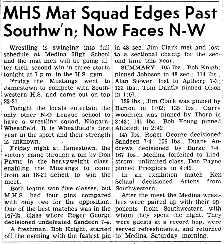 Medina Mat Squad Edges Past Southwestern