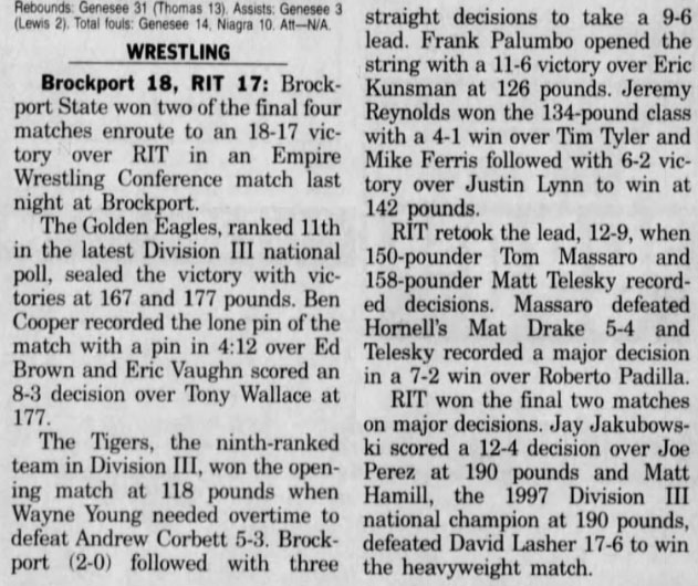 Brockport 18, RIT 17