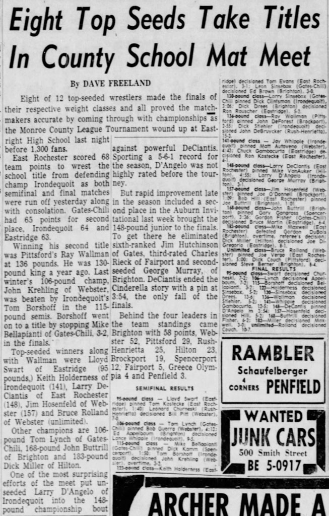 Eight Top Seeds Take Titles In County School Mat Meet