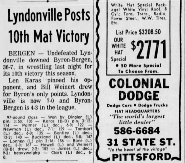 Lyndonville Posts 10th Mat Victory