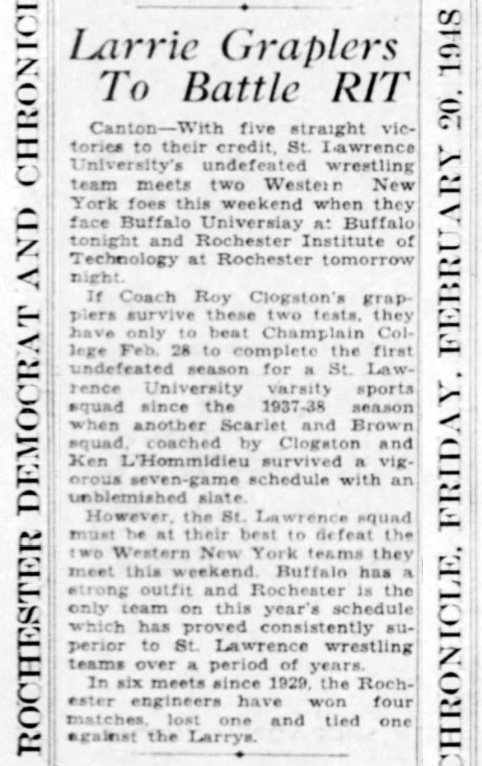 Larrie Grapplers To Battle RIT