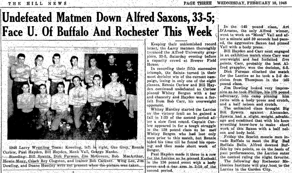 Undefeated Matmen Down Alfred Saxons