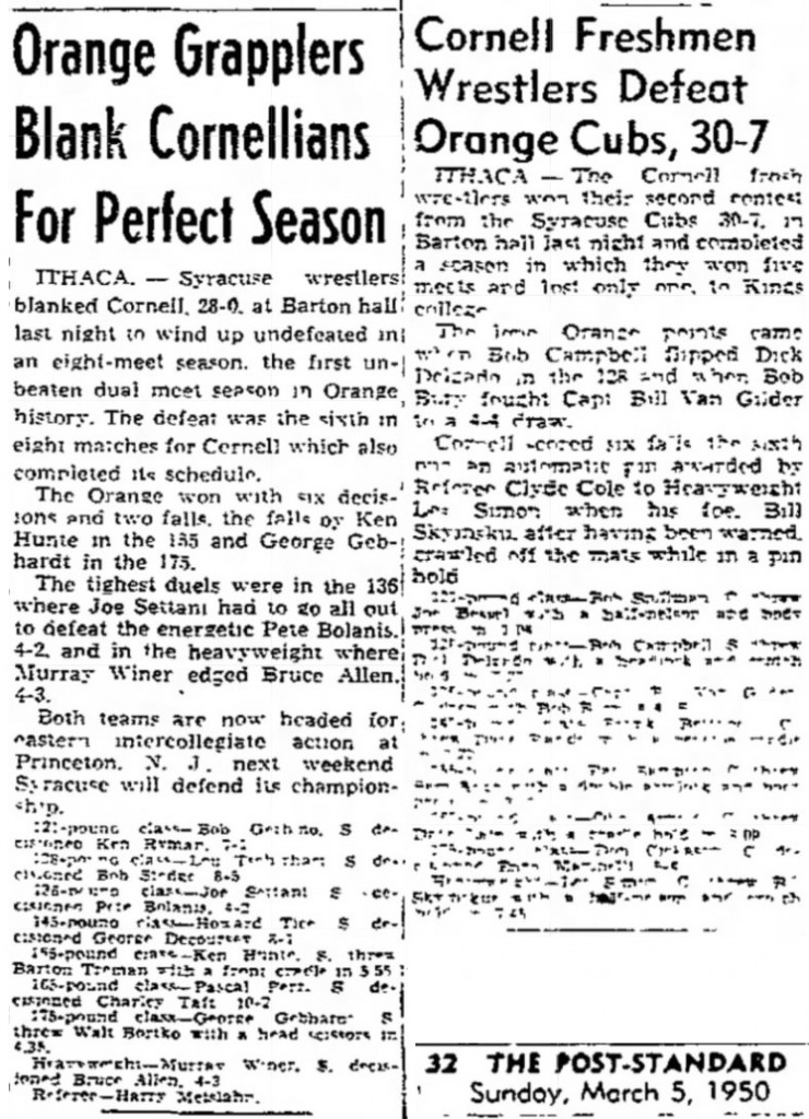 Orange Grapplers Blank Cornellians For Perfect Season