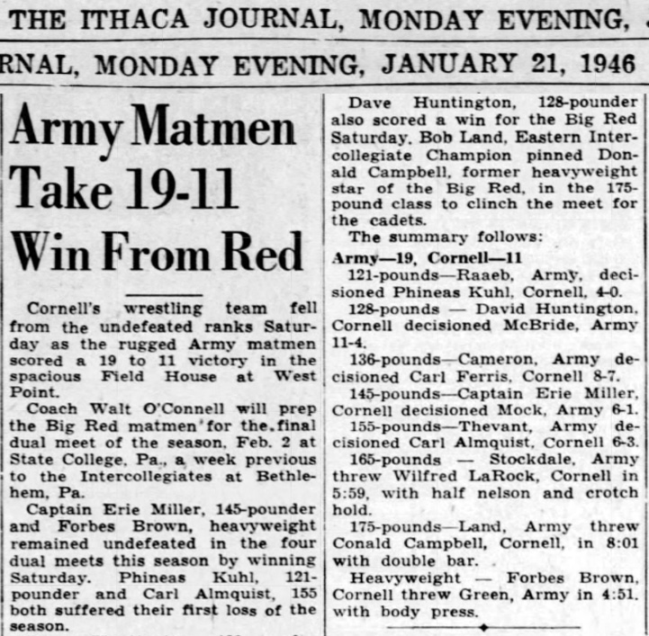 Army Matmen Take 19-11 Win From Red