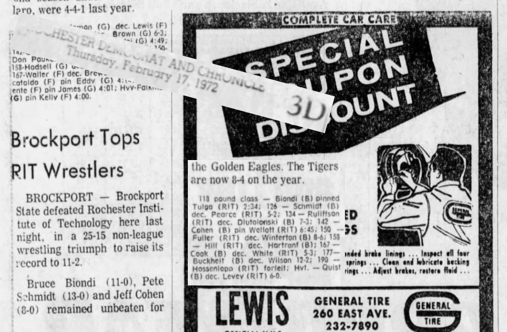 Brockport Tops RIT Wrestlers