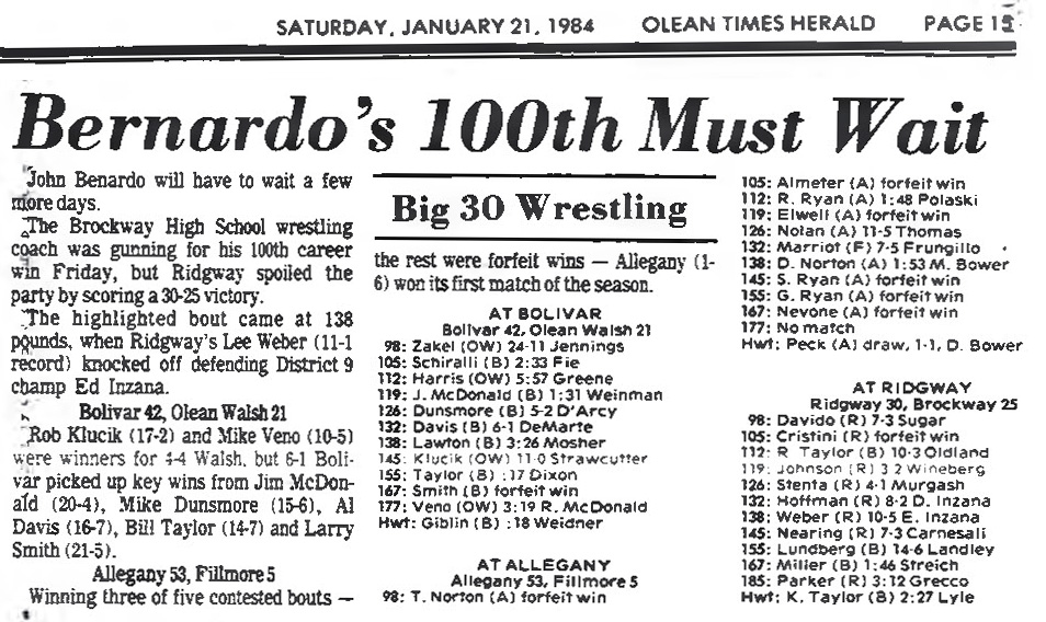 Bolivar 42, Olean Walsh 21