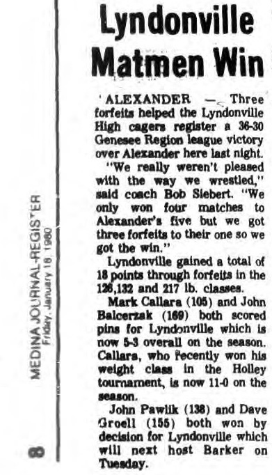 Lyndonville Matmen Win