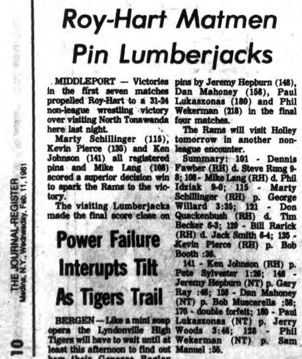 Roy-Hart Matmen Pin Lumberjacks