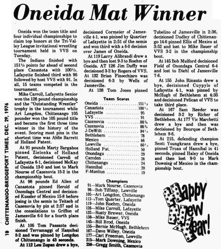 Oneida Mat Winner