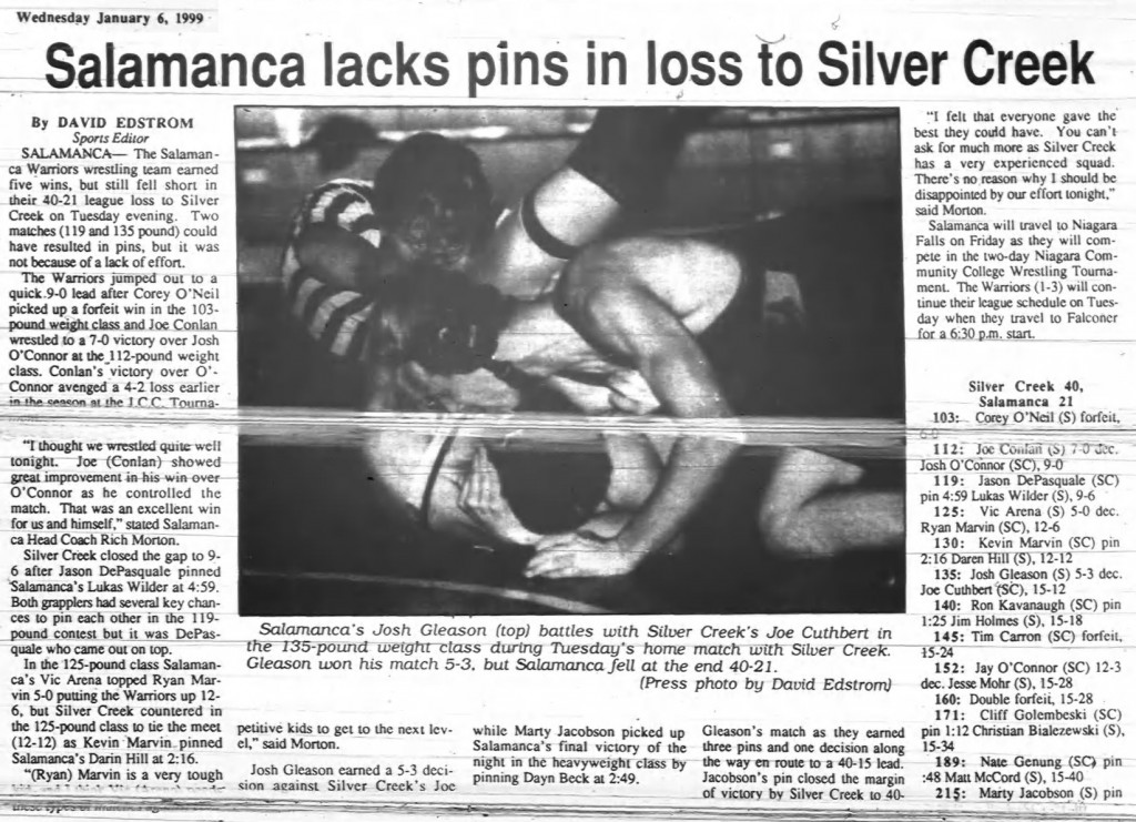 Salamanca lacks pins in loss to Silver Creek