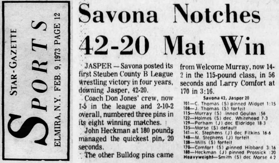Savona Notches 42-20 Mat Win