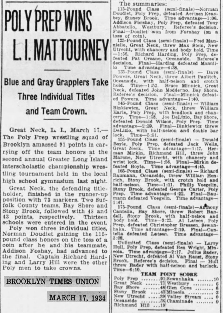 Poly Prep Wins L.I. Mat Tourney