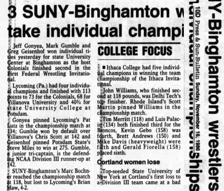 2 SUNY-Binghamton wrestlers take individual championships
