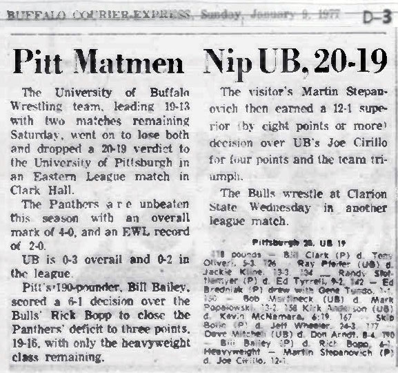 Pitt Matmen Nip UB, 20-19