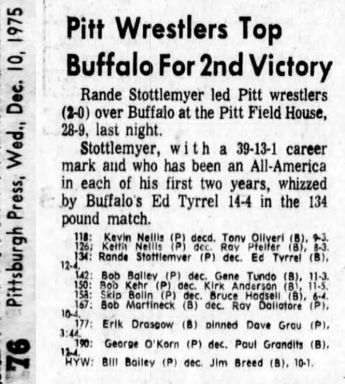 Pitt Wrestlers Top Buffalo For 2nd Victory