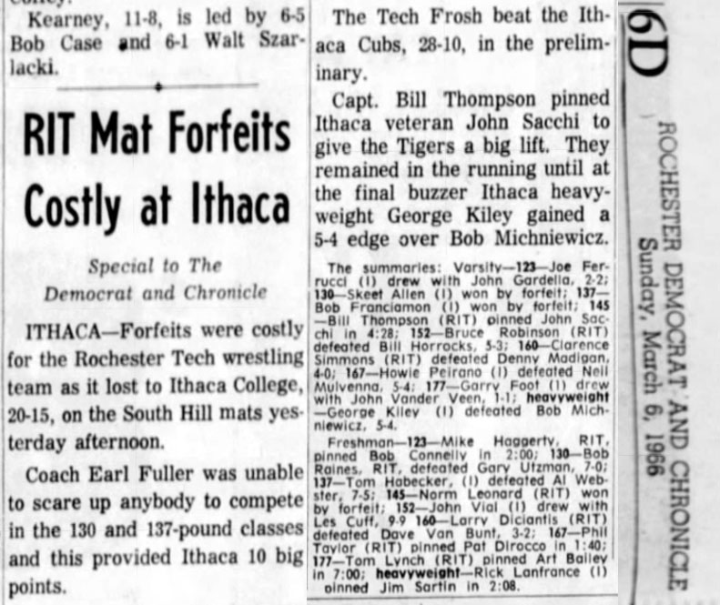 RIT Mat Forfeits Costly at Ithaca