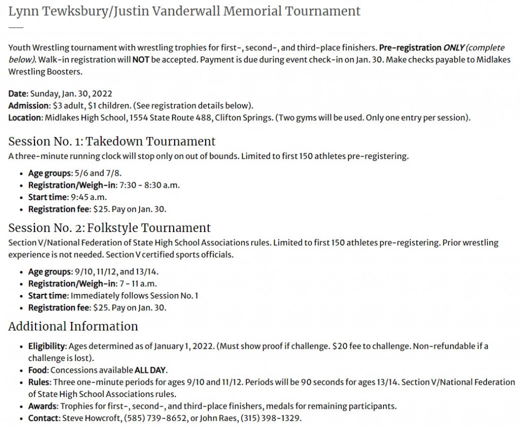 Midlakes Youth Wrestling Tournament
