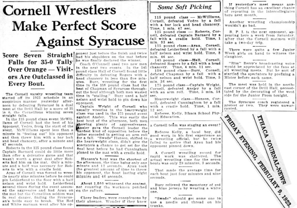 Cornell Wrestlers Make Perfect Score Against Syracuse