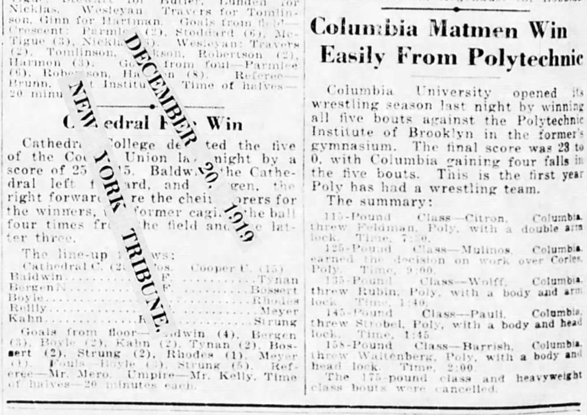 Columbia Matmen Win Easily From Polytechnic