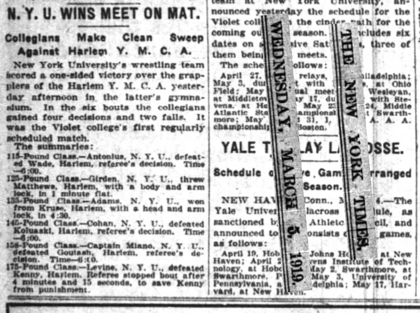 N. Y. U. Wins Meet On Mat