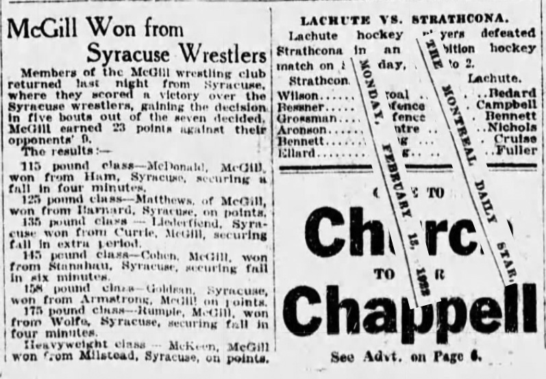 McGill Won from Syracuse Wrestlers