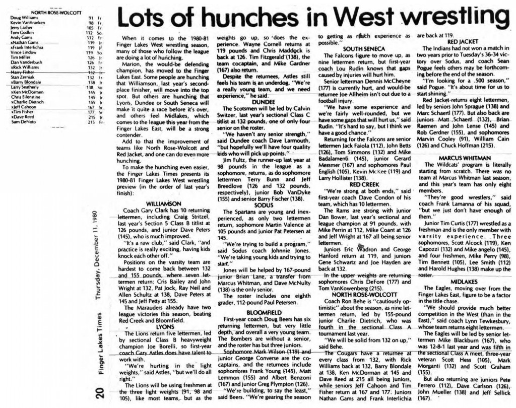 Lots of hunches in West wrestling