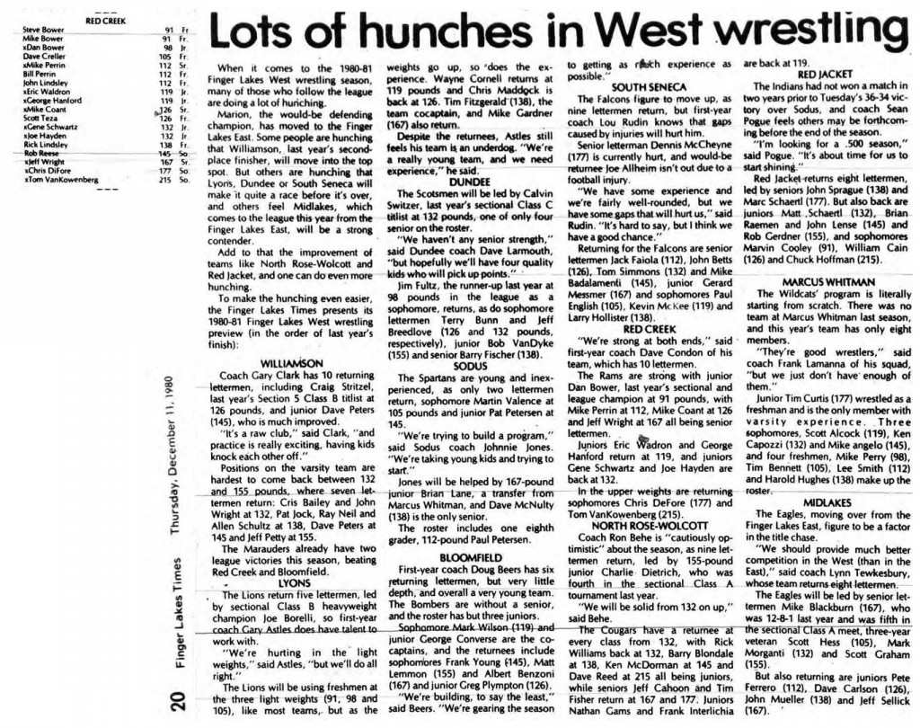 Lots of hunches in West wrestling