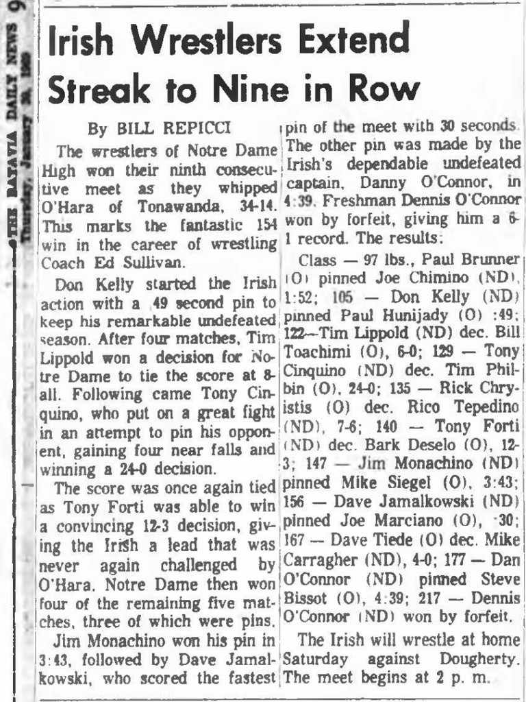 Irish Wrestlers Extend Streak to Nine in Row