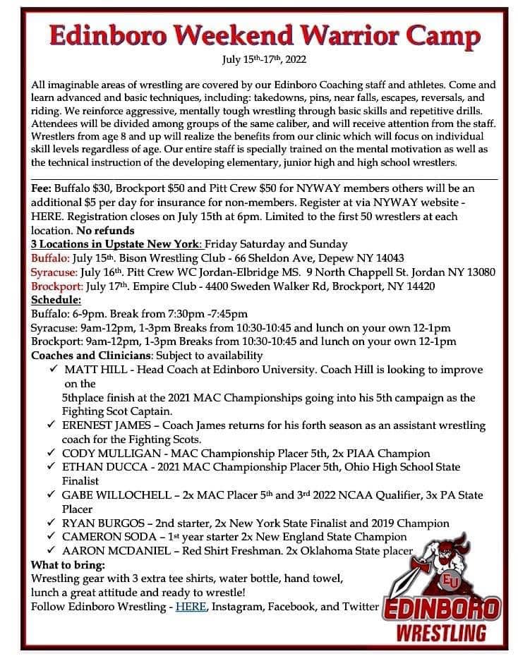 Edinboro Weekend Warrior Wrestling Camp