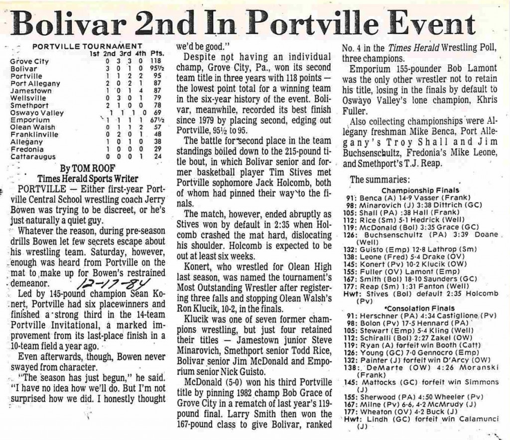 Bolivar 2nd In Portville Event