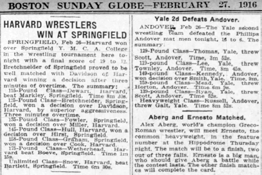 Harvard Wrestlers Win at Springfield