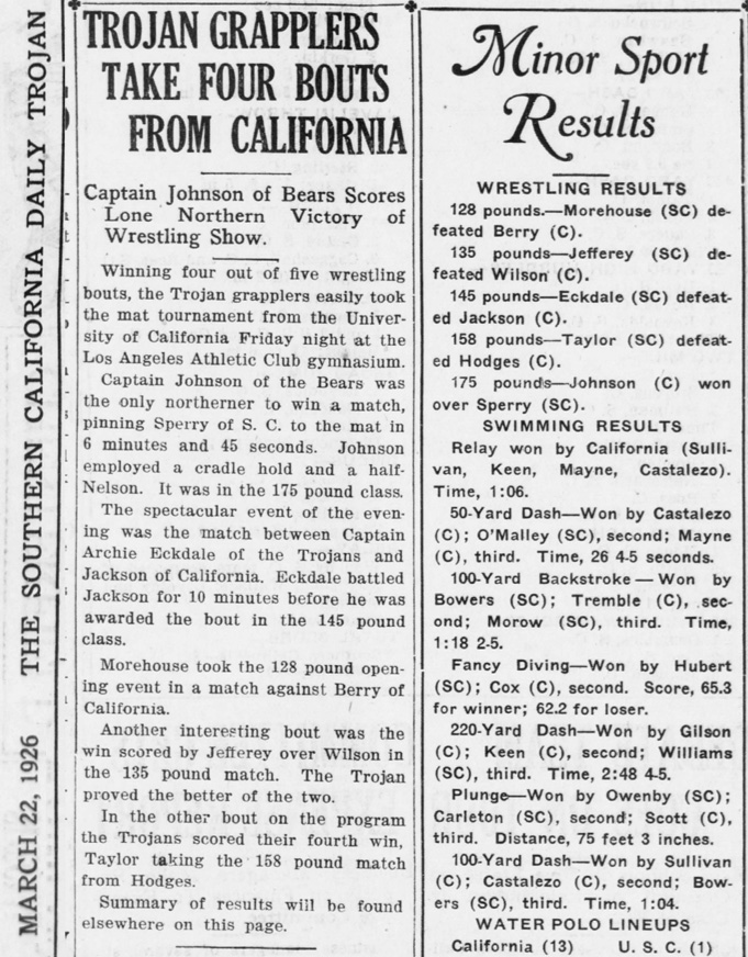 Trojan Grapplers Take Four Bouts From California