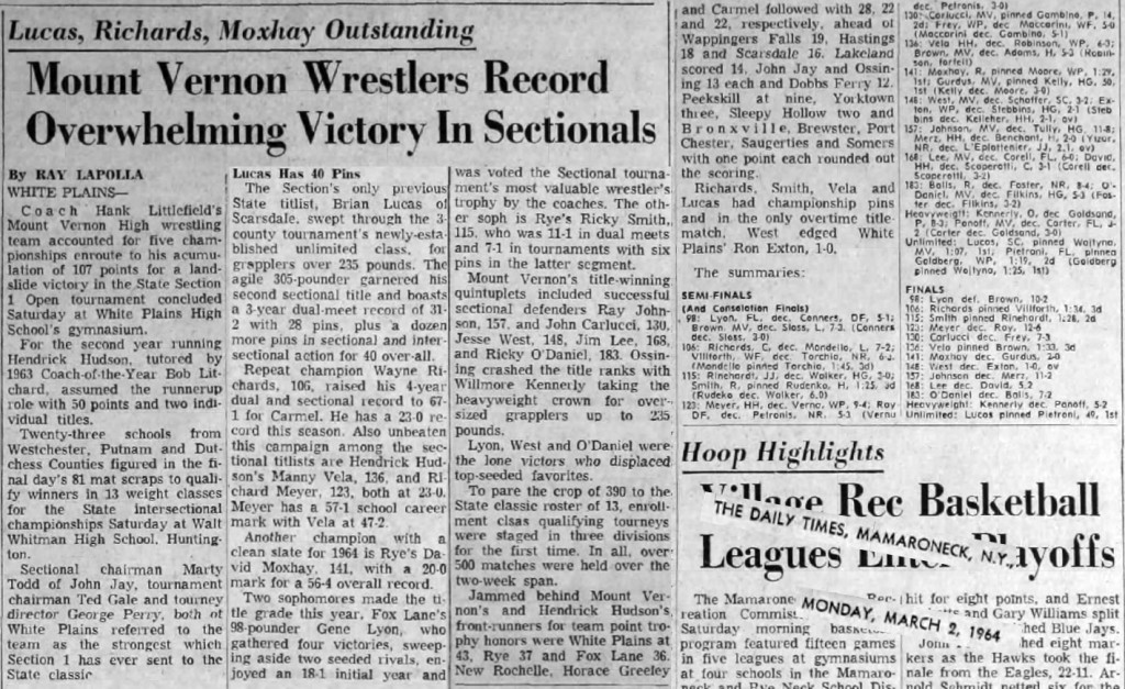 Mount Vernon Wrestlers Record Overwhelming Victory In Sectionals