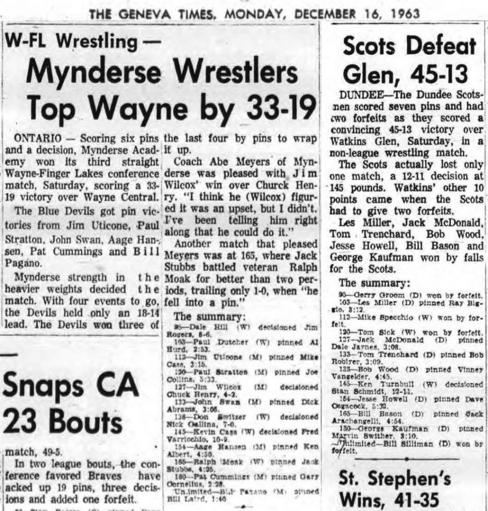 Mynderse Wrestlers Top Wayne by 33-19