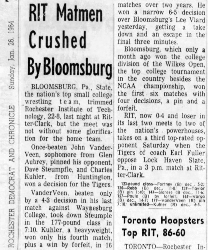 RIT Matmen Crushed by Bloomsburg