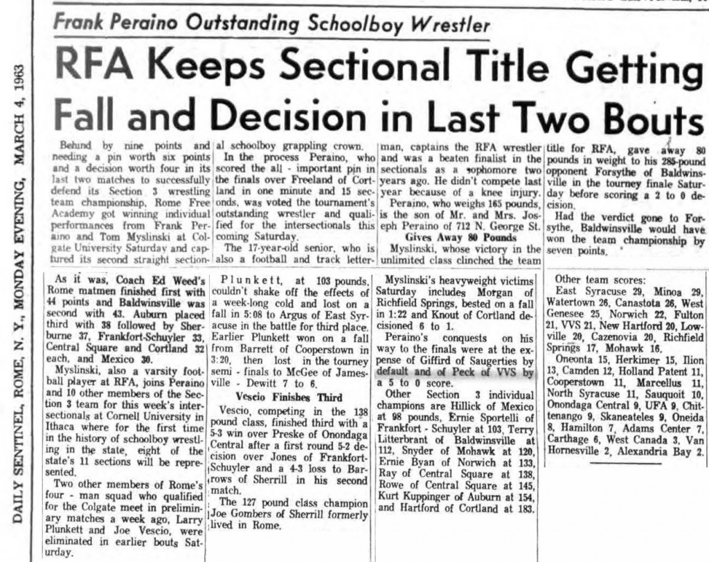 RFA Keeps Sectional Title Getting Fall and Decision in Last Two Bouts