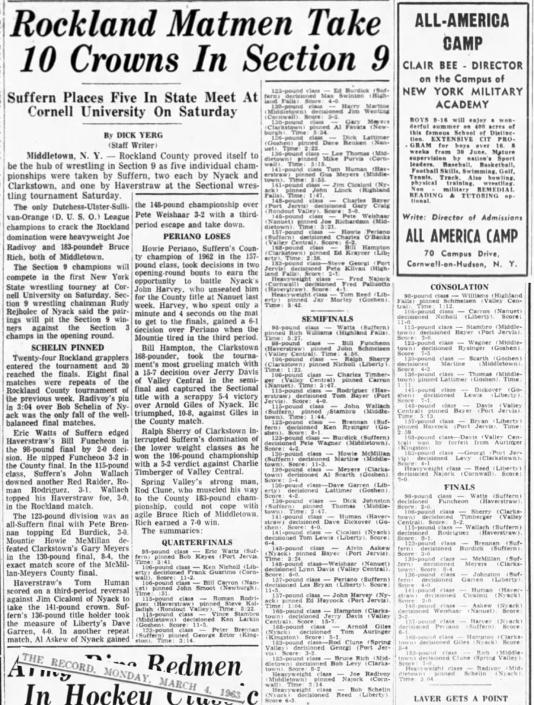 Rockland Matmen Take 10 Crowns In Section 9