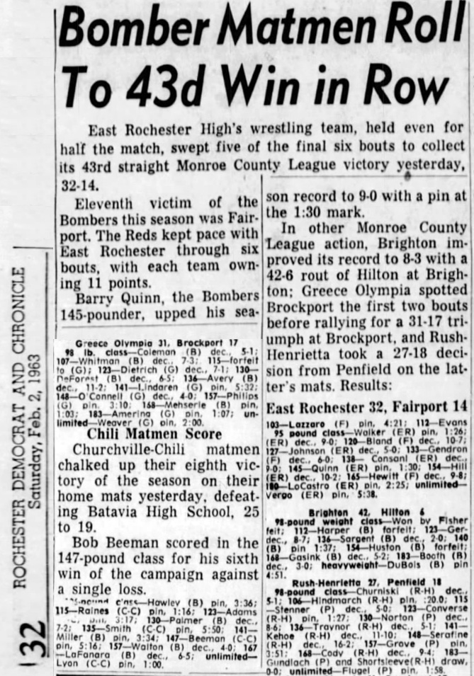 Bomber Matmen Roll To 43rd Win in Row