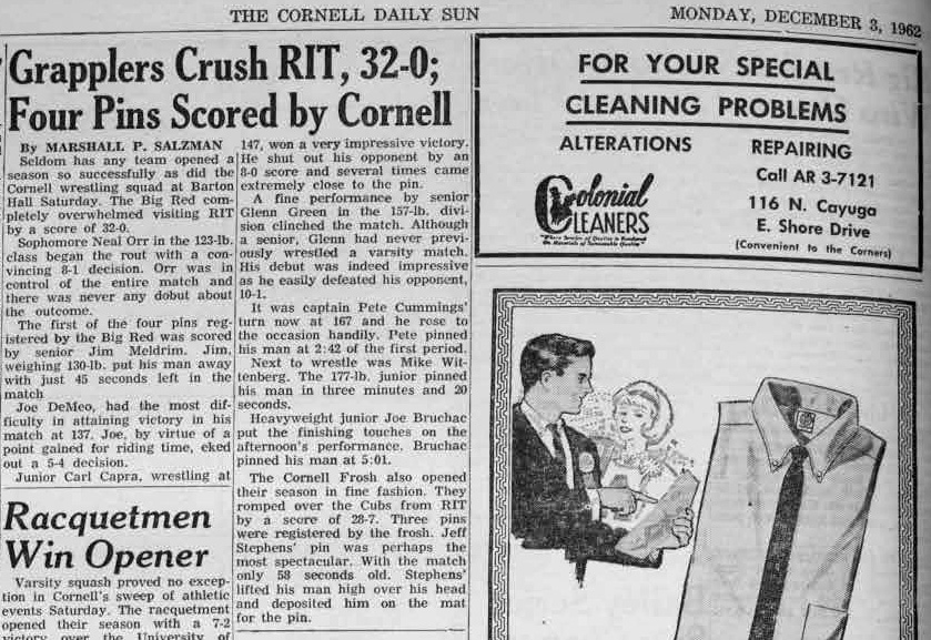 Cornell Grapplers Crush RIT, 32-0