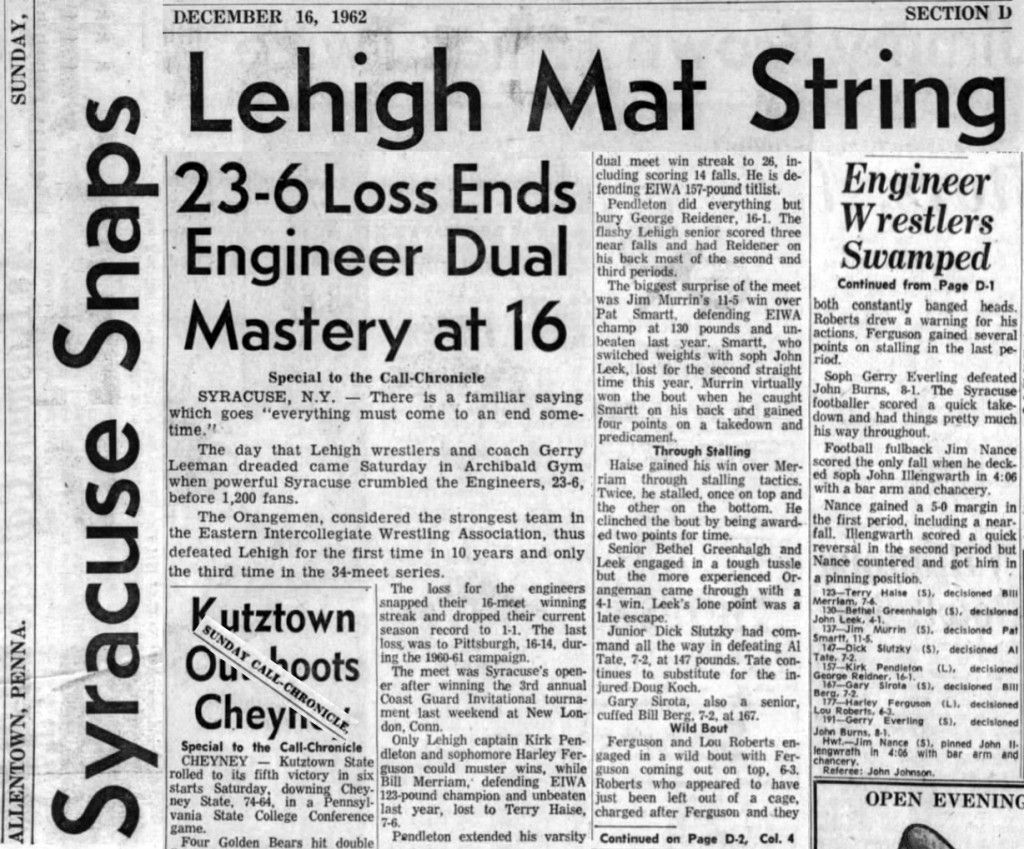 Syracuse Snaps Lehigh Mat String