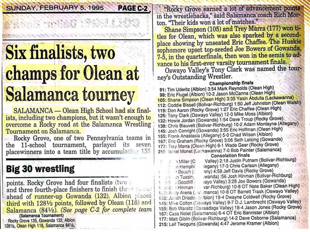 Six finalists, two champs for Olean at Salamanca tourney