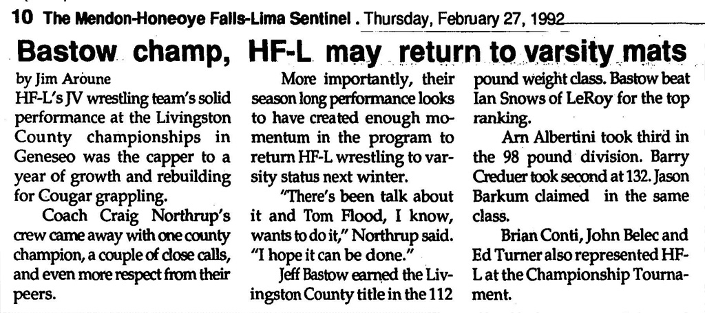Bastow champ, HF-L may return to varsity mats