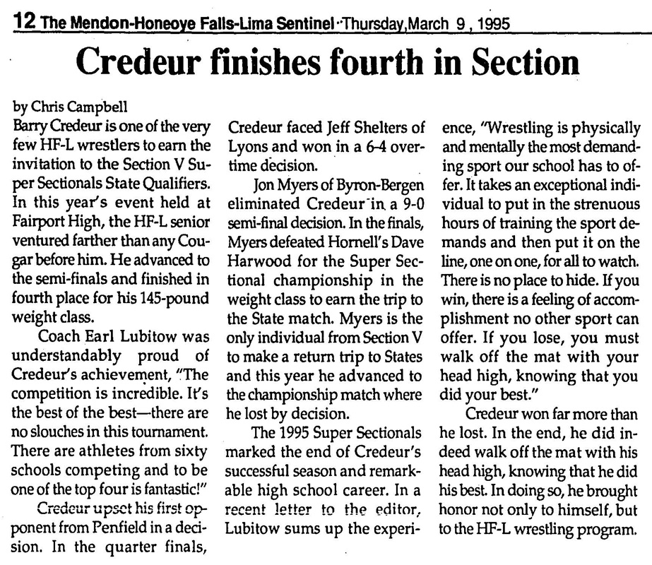 Credeur finishes fourth in Section