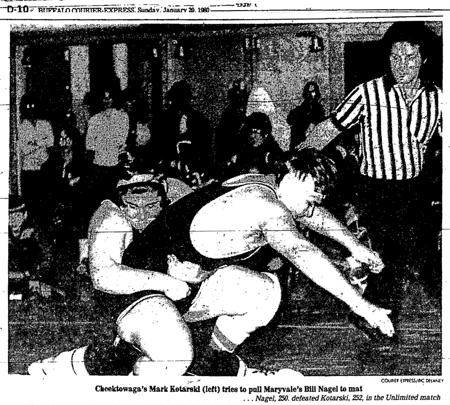 Cheektowaga's Mark Kotarski tries to pull Maryvale's Bill Nagel to mat