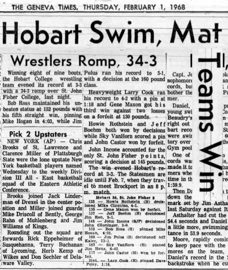 Hobart Wrestlers Romp, 34-3