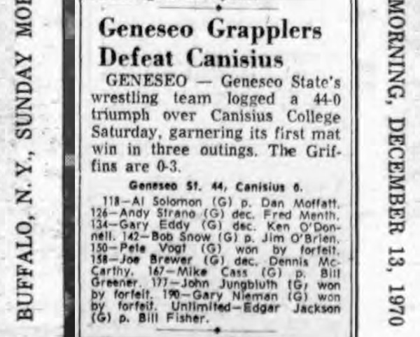 Geneseo Grapplers Defeat Canisius