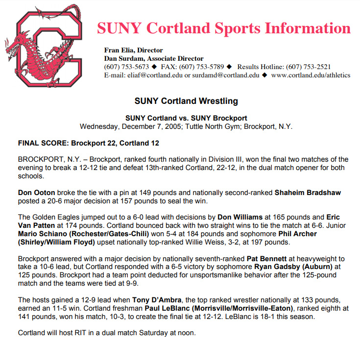 SUNY Cortland vs. SUNY Brockport