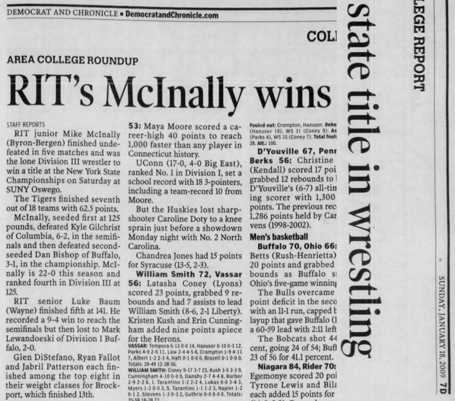RIT's McInally wins state title in wrestling