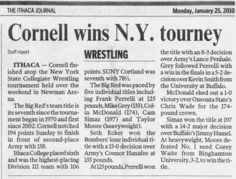 Cornell wins N.Y. tourney