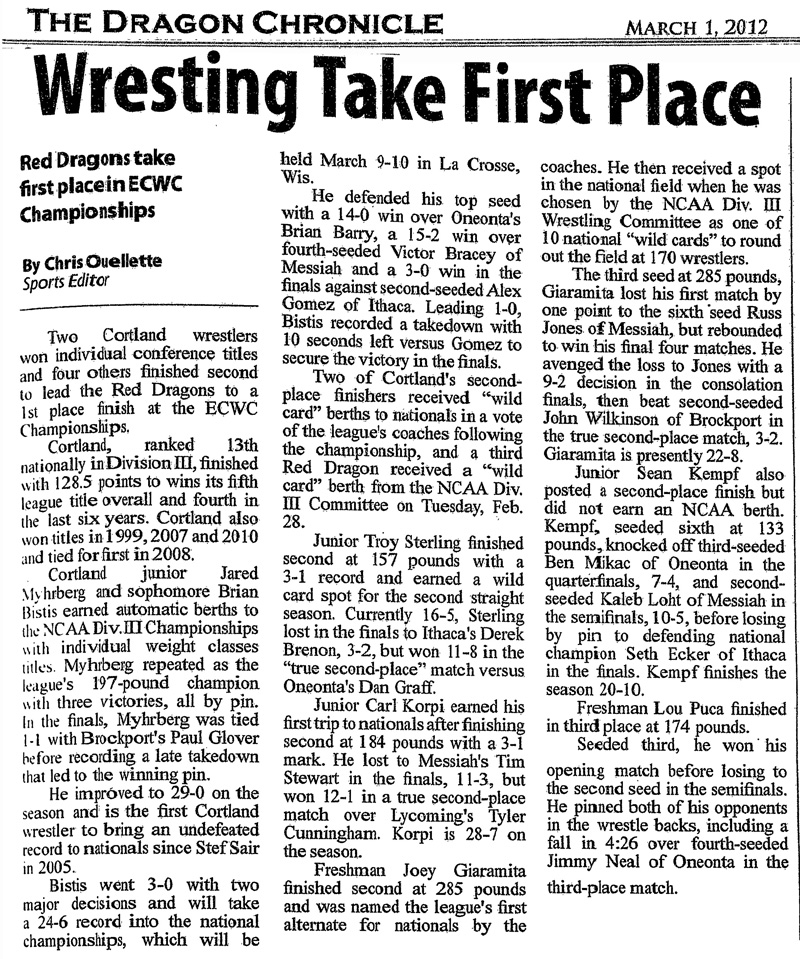 Cortland Takes First Place